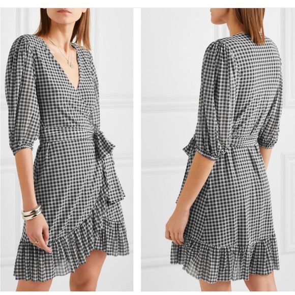 Ganni Dresses & Skirts - GANNI Gingham Mesh Wrap Mini Dress